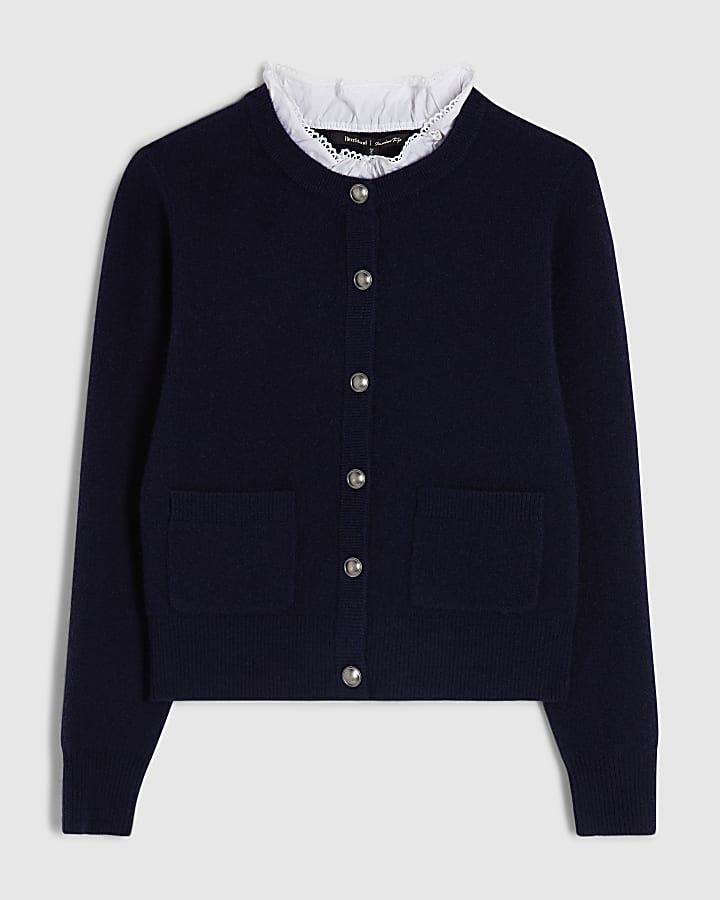 Navy Frill Trim Cardigan