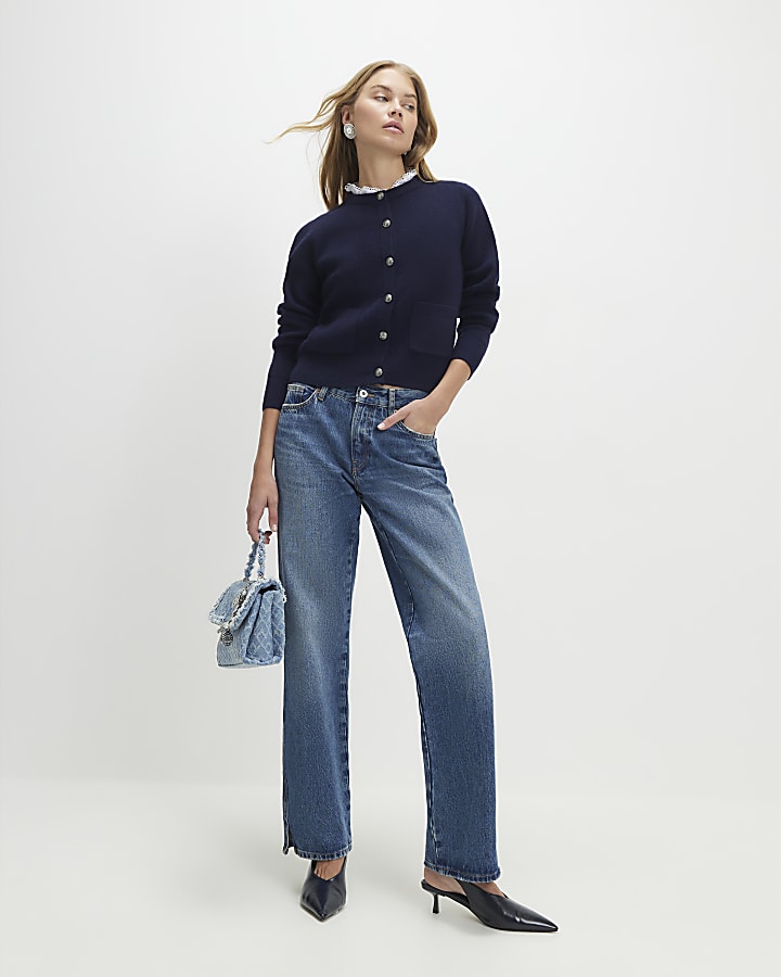 Navy Frill Trim Cardigan