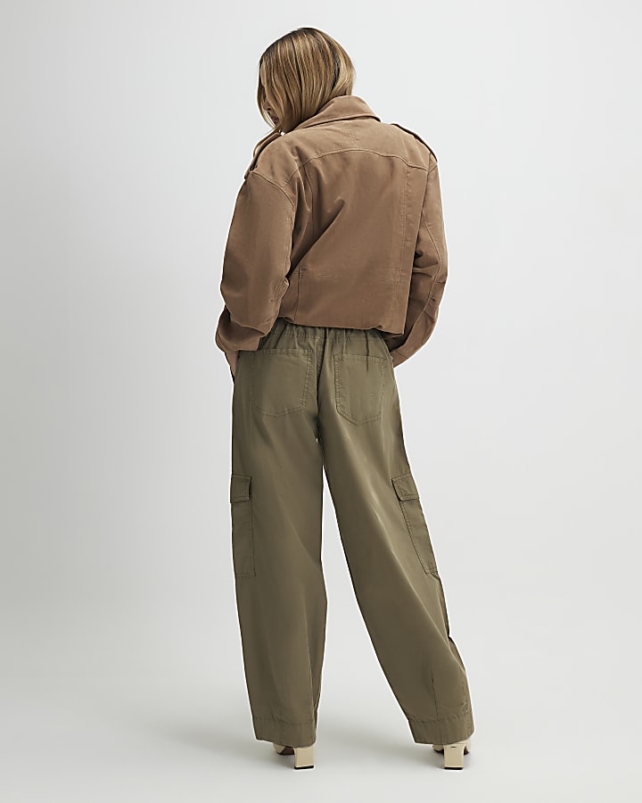 Khaki Barrel Leg Cargo Trousers
