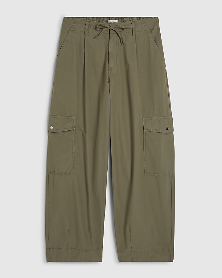 Khaki Barrel Leg Cargo Trousers