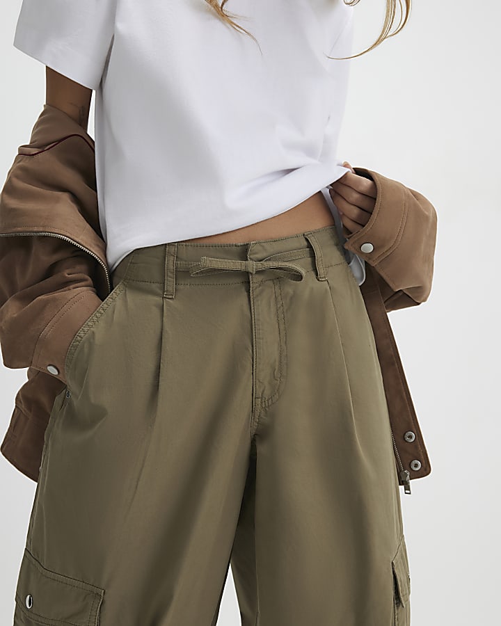 Khaki Barrel Leg Cargo Trousers