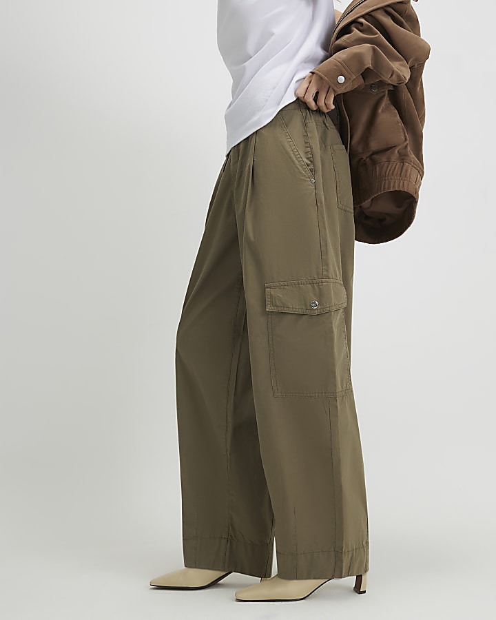 Khaki Barrel Leg Cargo Trousers
