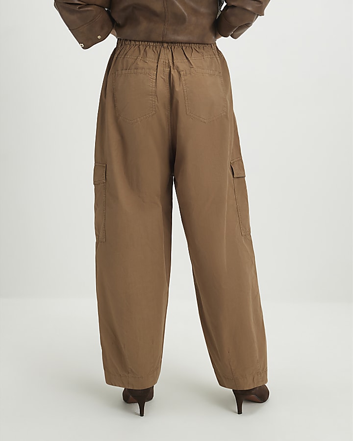 Beige Barrel Leg Cargo Trousers