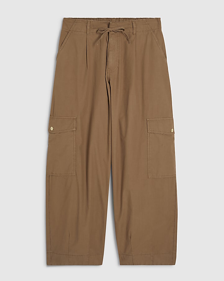 Beige Barrel Leg Cargo Trousers