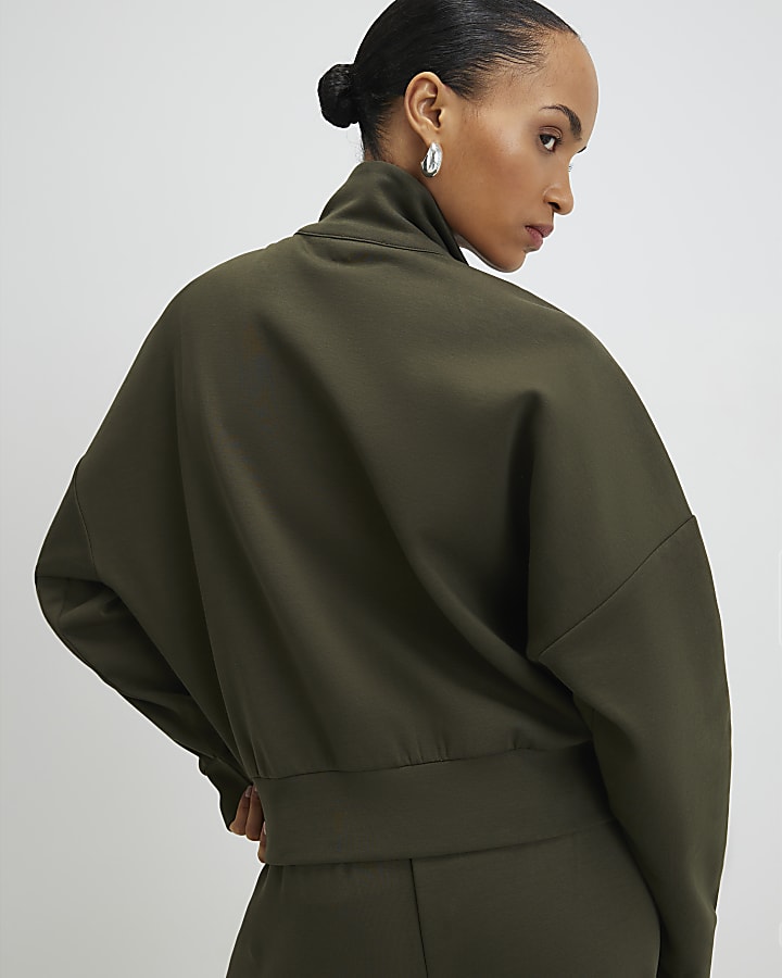 Khaki Zip Up Sweatshirt