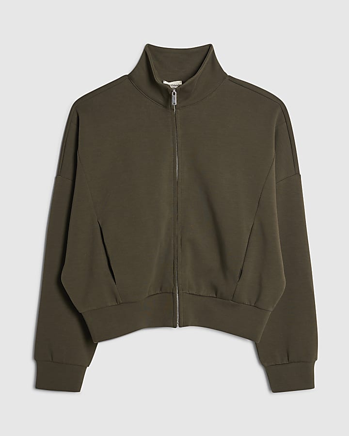 Khaki Zip Up Sweatshirt