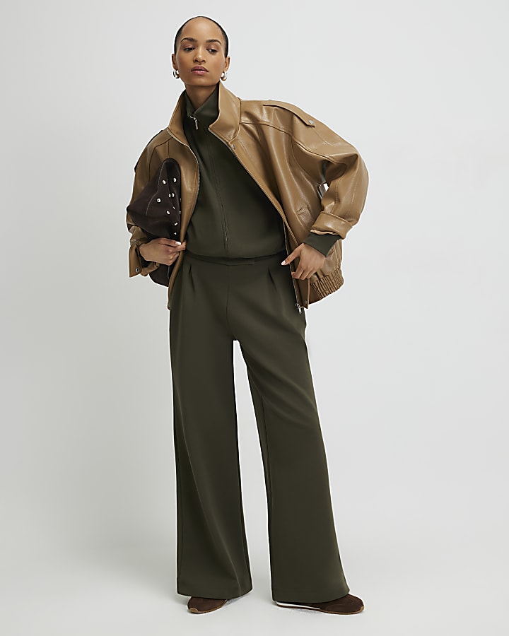 Khaki Zip Up Sweatshirt