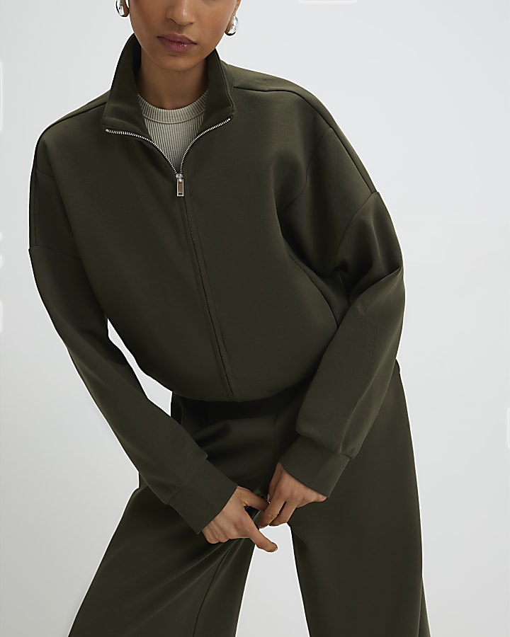 Khaki Zip Up Sweatshirt