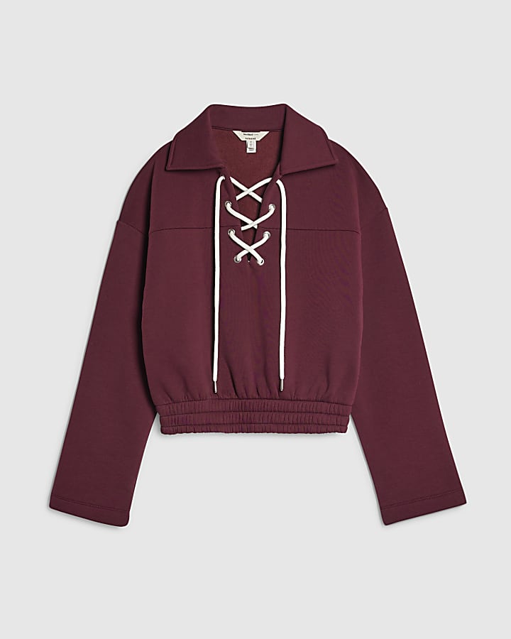 Red Lace Up Sweatshirt