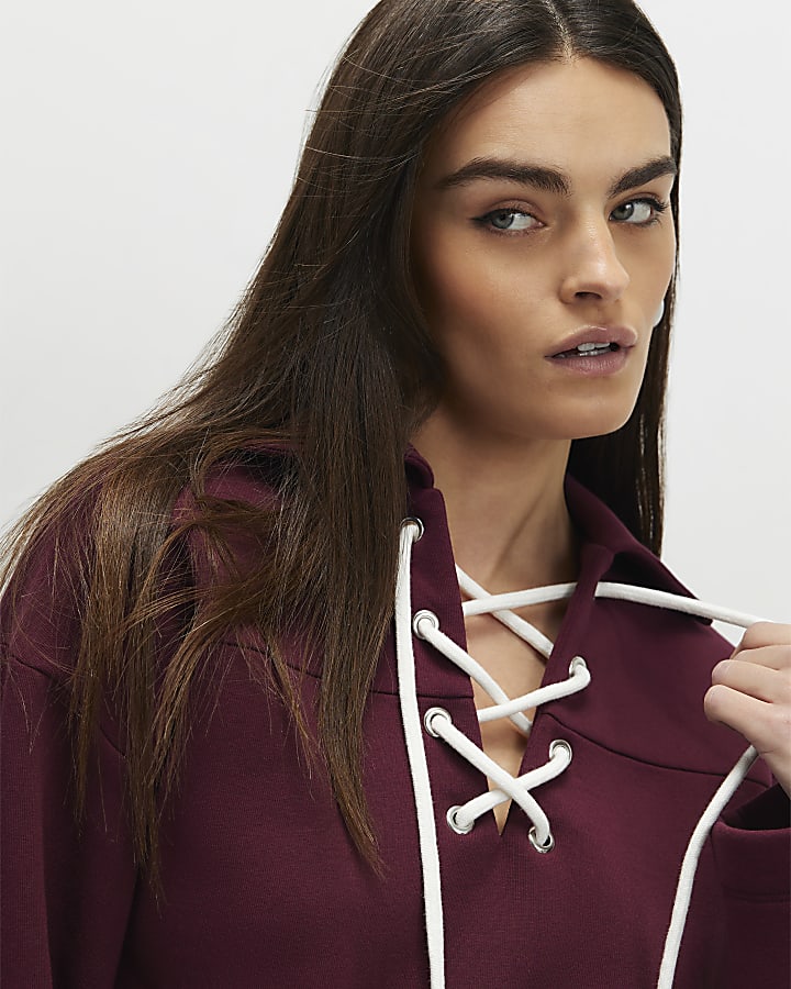 Red Lace Up Sweatshirt