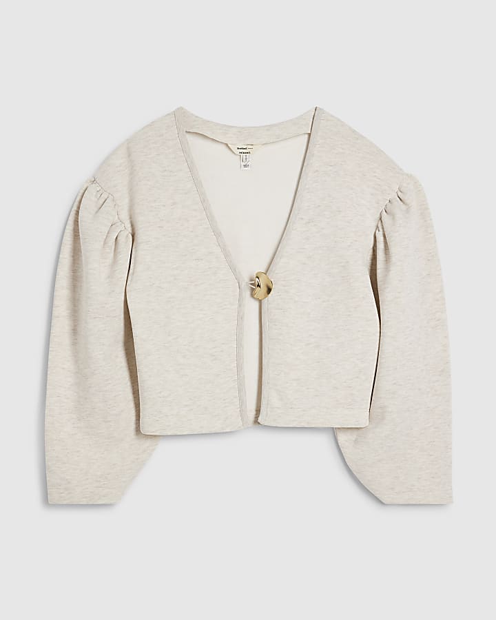 Beige Long Sleeve Button Detail Cardigan