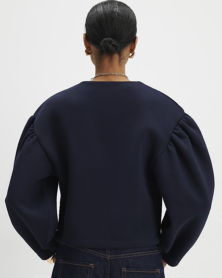 Navy Long Sleeve Button Detail Cardigan