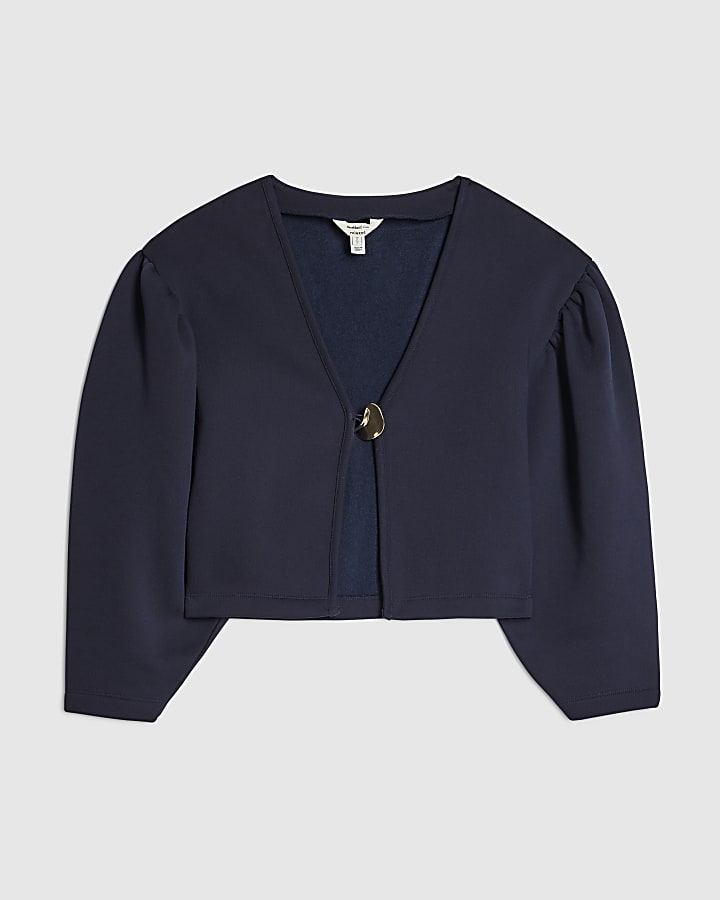 Navy Long Sleeve Button Detail Cardigan