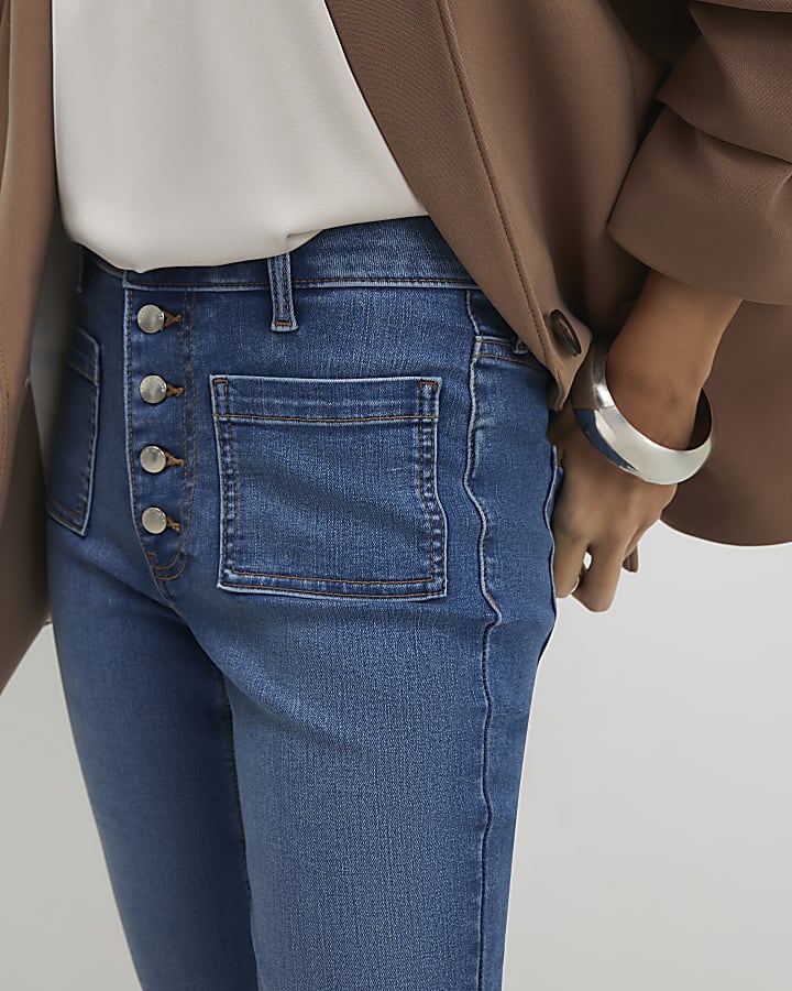 Blue Skinny Pocket Front Capri Jeans