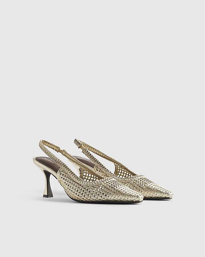 Gold Wide Fit Weave Slingback Court Heels