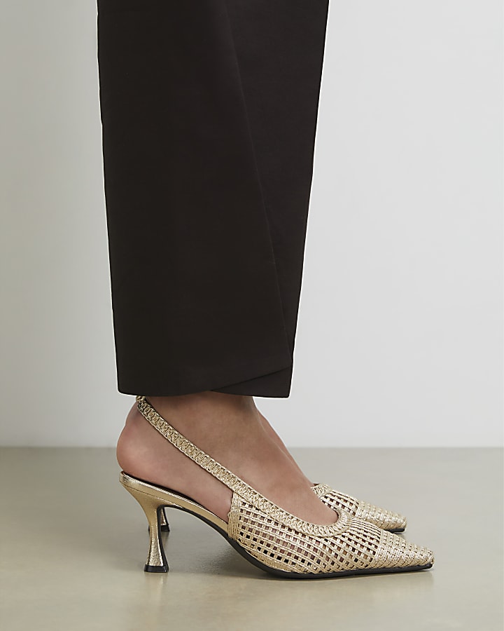 Gold Wide Fit Weave Slingback Court Heels