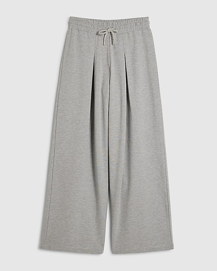 Grey Drawstring Wide Leg Trousers