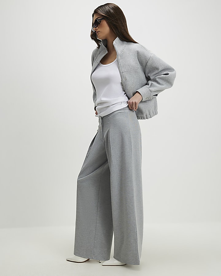 Grey Drawstring Wide Leg Trousers