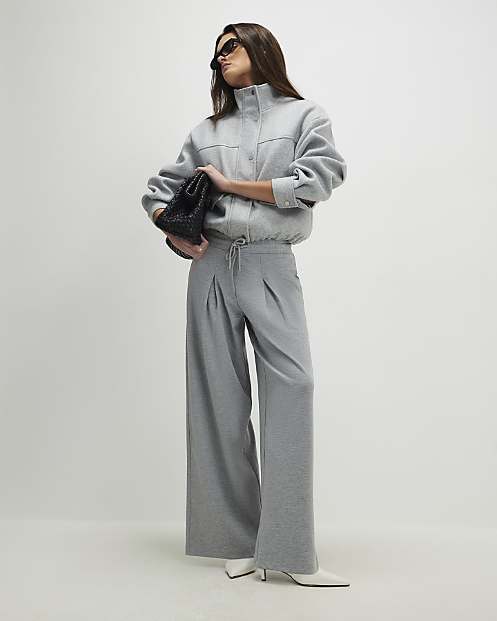 Grey Drawstring Wide Leg Trousers