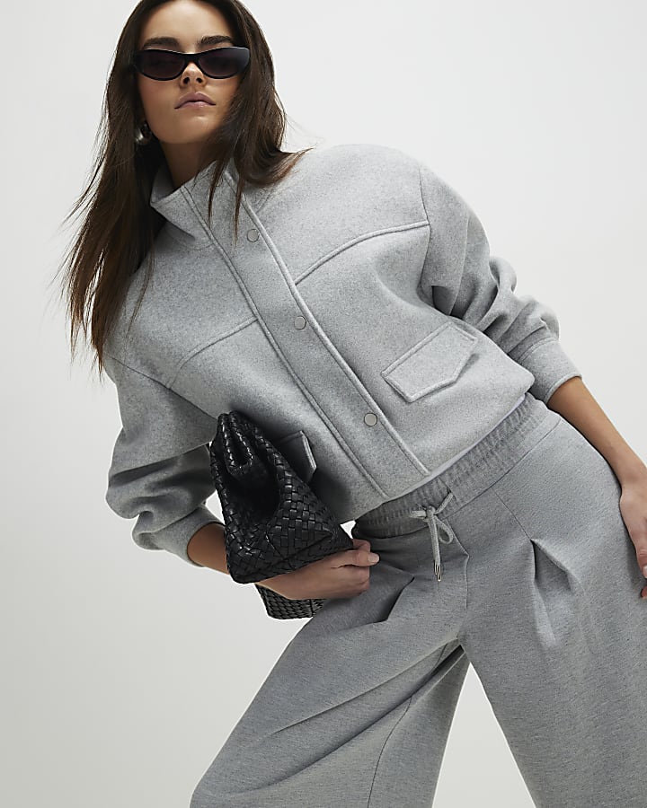 Grey Drawstring Wide Leg Trousers