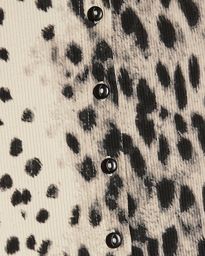 Cream Long Sleeve Leopard Print Ribbed Top