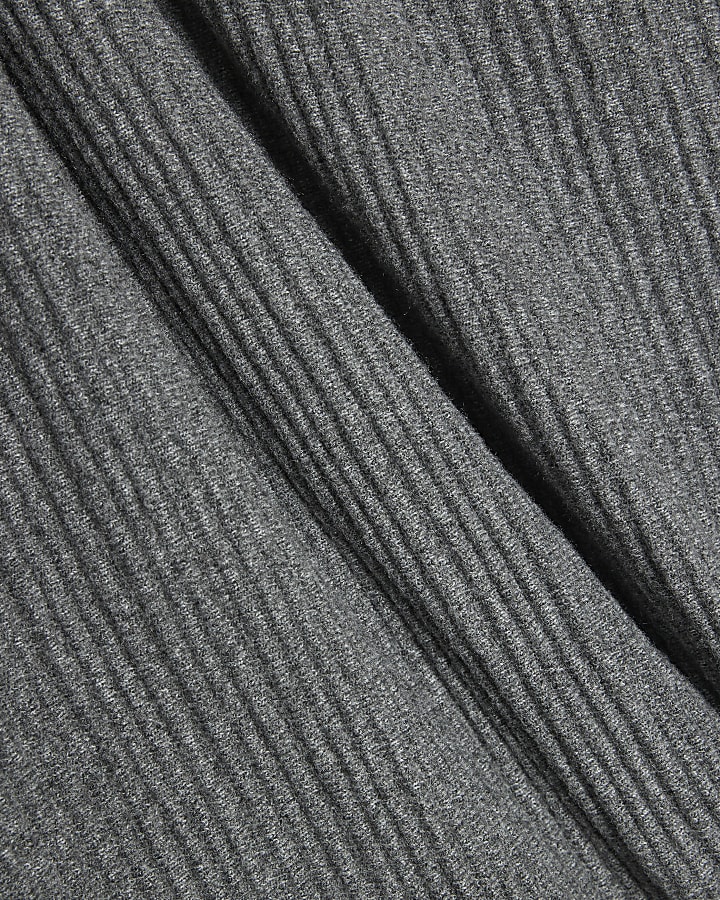 Grey Cosy Ribbed Long Sleeve Drape Top