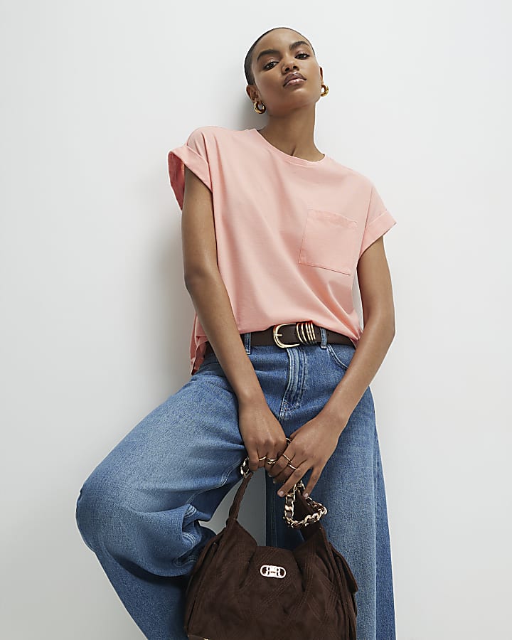 Orange Short Sleeve Burnout Pocket T-shirt