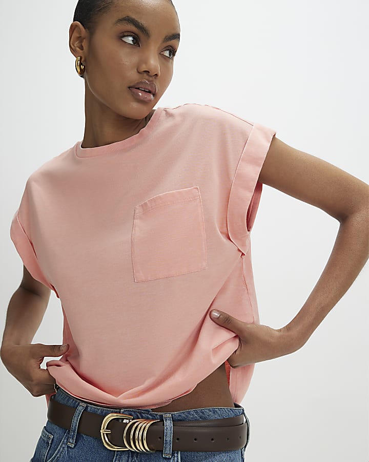 Orange Short Sleeve Burnout Pocket T-shirt