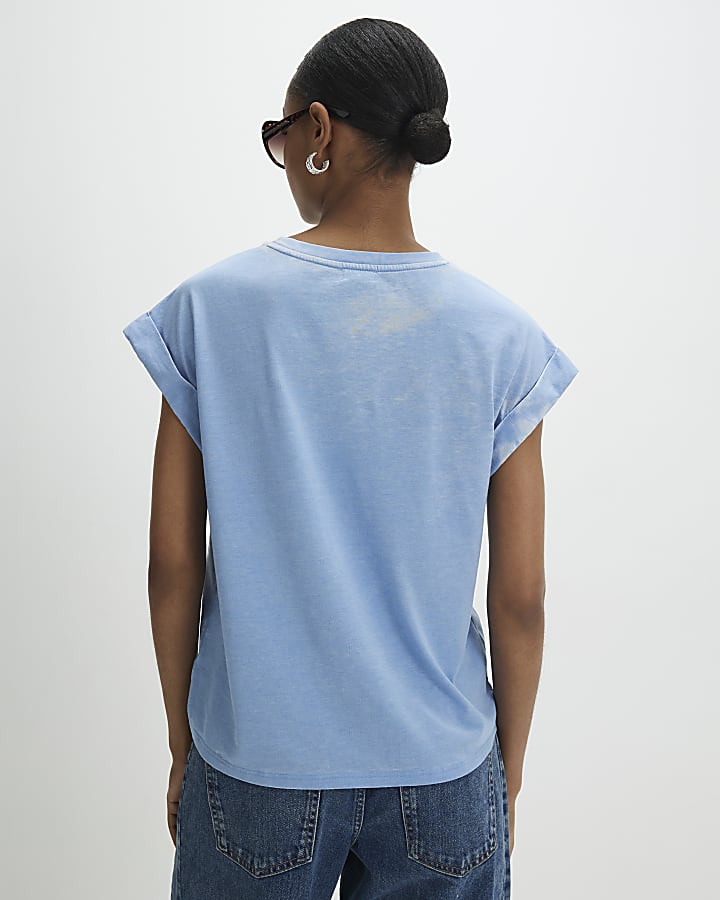 Blue Short Sleeve Burnout Pocket T-shirt