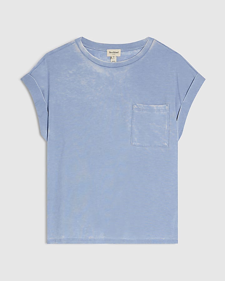 Blue Short Sleeve Burnout Pocket T-shirt