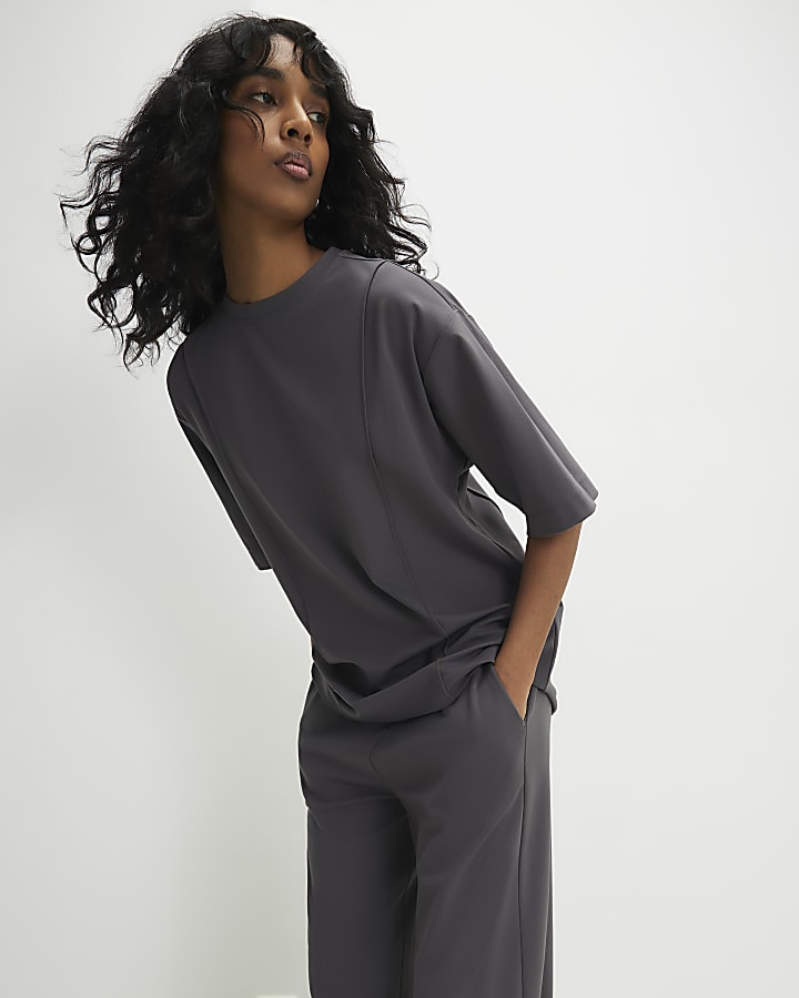 Grey Oversized Seam Front T-shirt