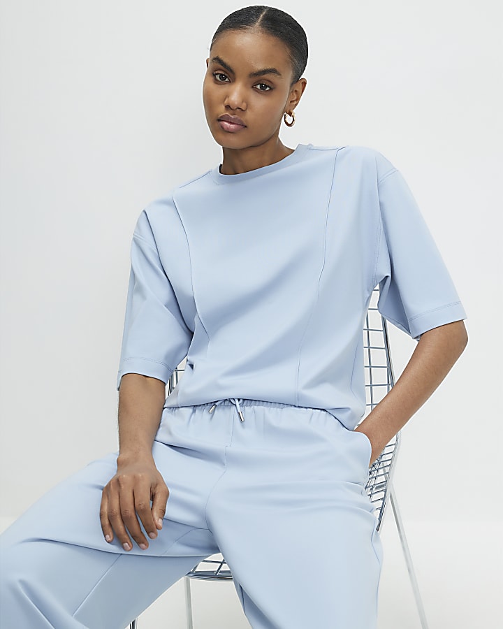 Blue Oversized Seam Front T-shirt