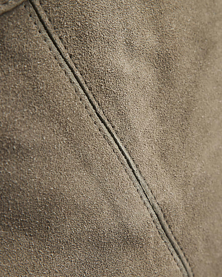 Grey Buckle Handle Suede Shopper Bag