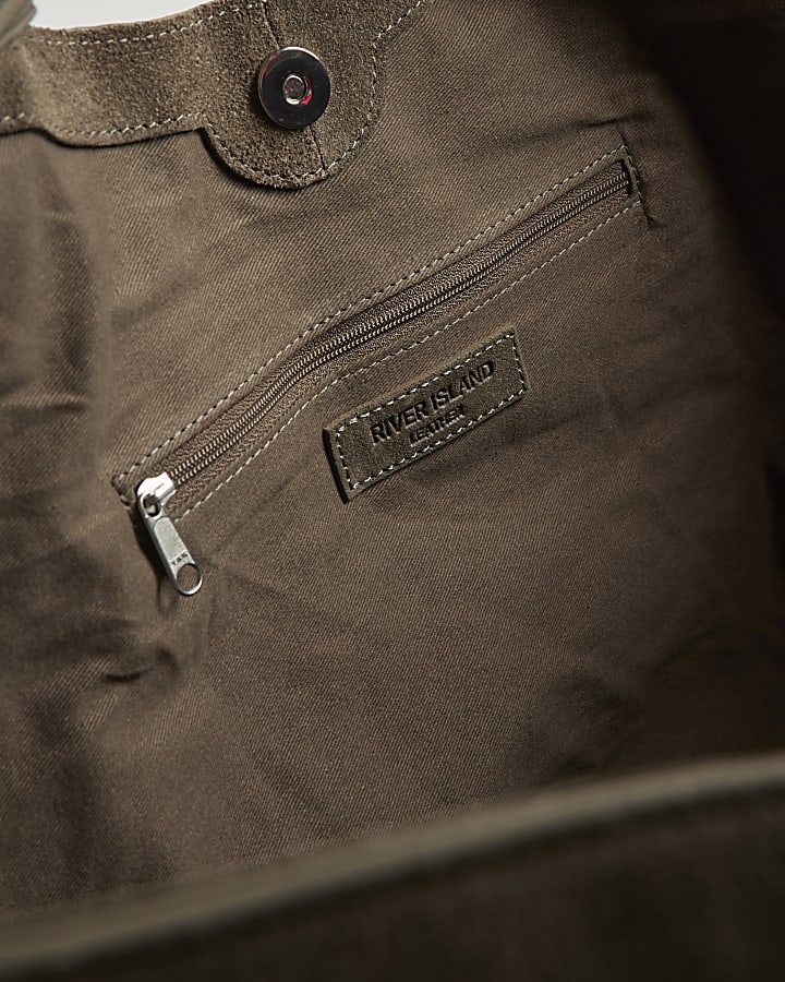 Grey Buckle Handle Suede Shopper Bag