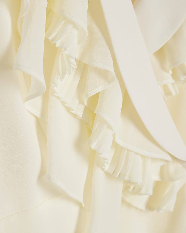 Cream Long Sleeve Wrap Ruffle Blouse