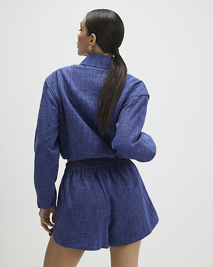 Navy Linen Look Elasticated Short