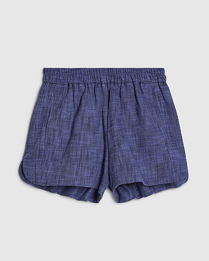 Navy Linen Look Elasticated Short