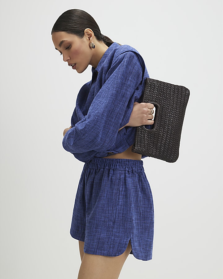 Navy Linen Look Elasticated Short