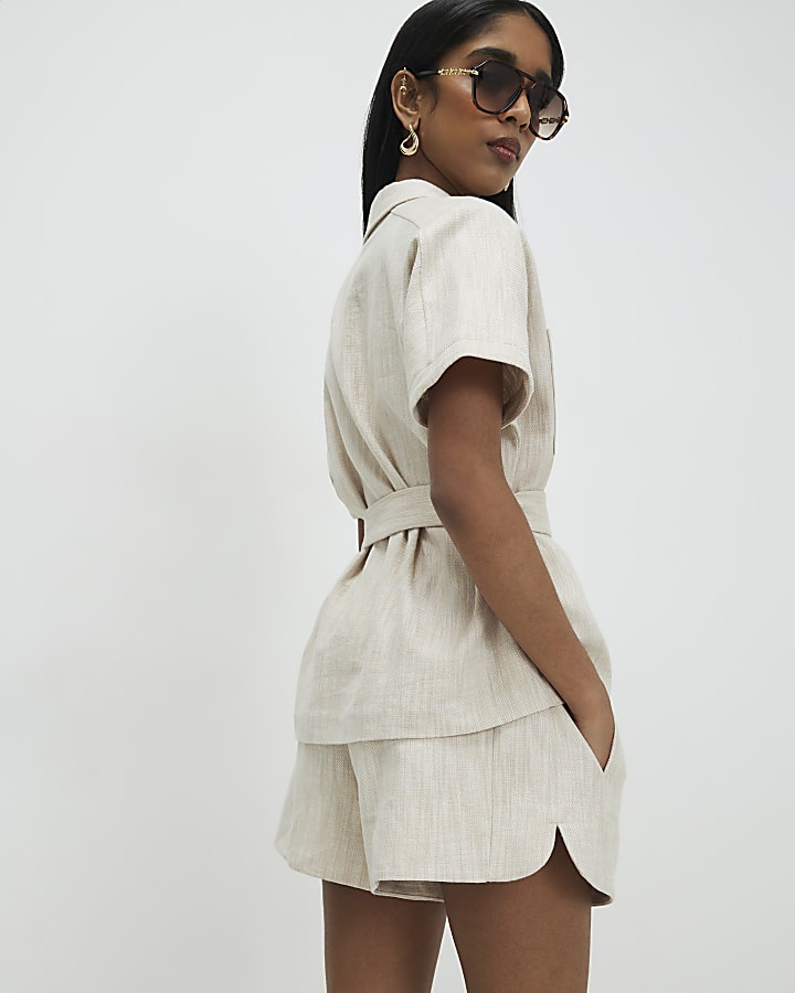 Beige Elasticated Waist Shorts