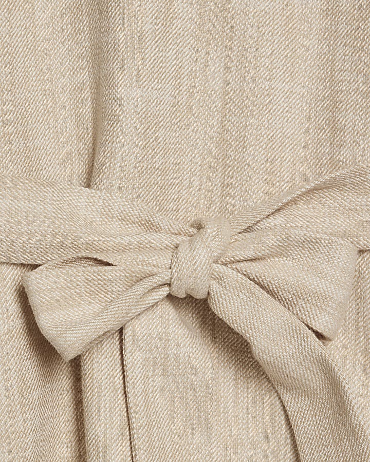 Cream Linen Look Collared Belted Top