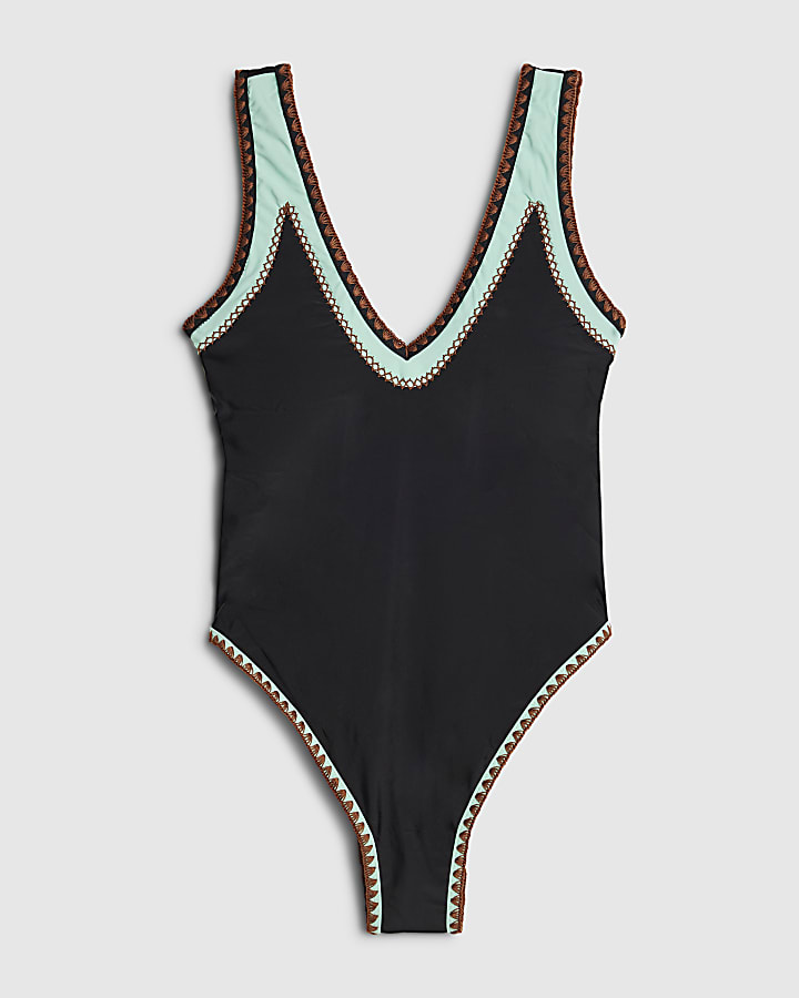 Black Whipstitch Trim Swimsuit