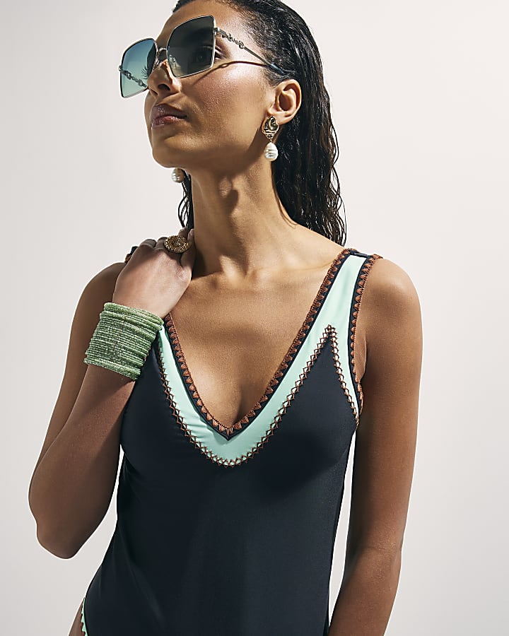 Black Whipstitch Trim Swimsuit