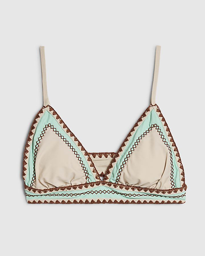 Cream Whipstitch Triangle Bikini Top