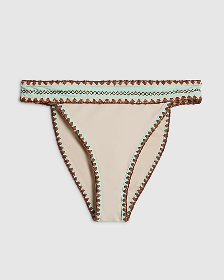 Cream High Leg Whipstitch Bikini Bottoms