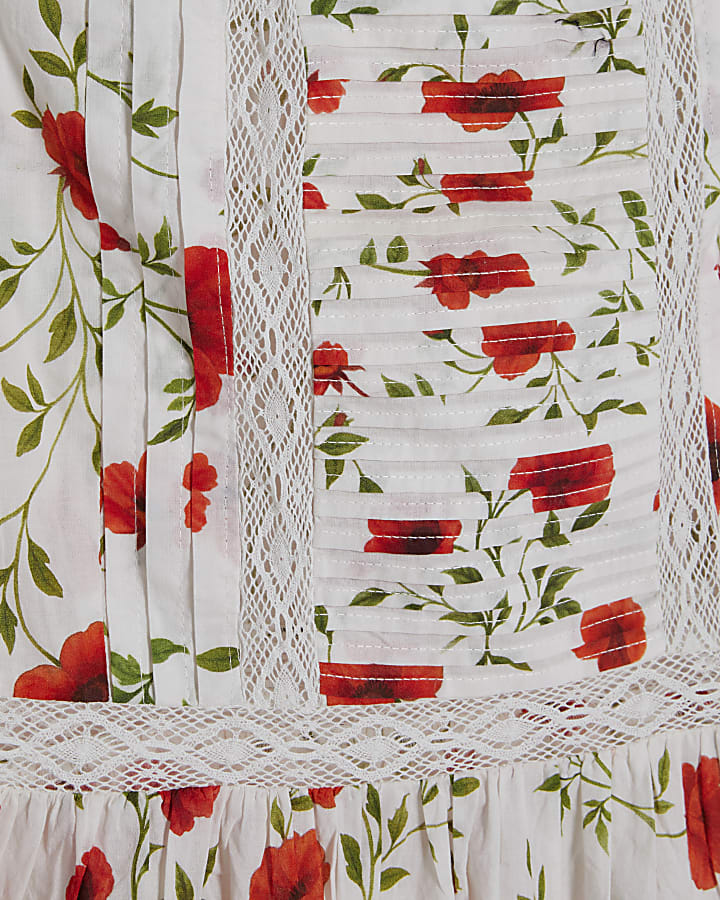 White Poppy Print Blouse