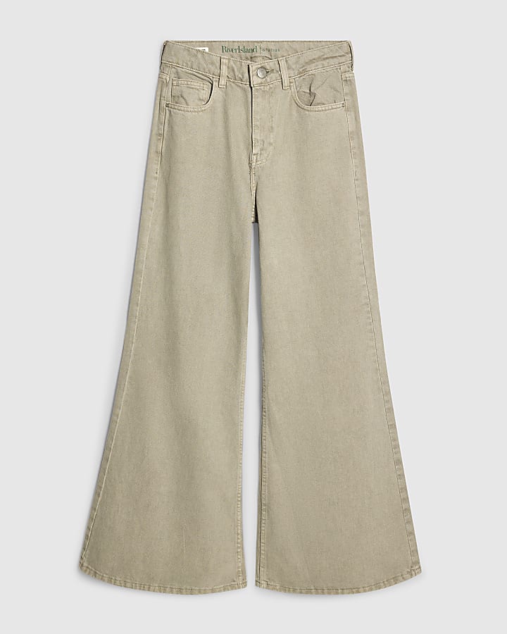 Green High Waisted Wide Flared Leg Jeans