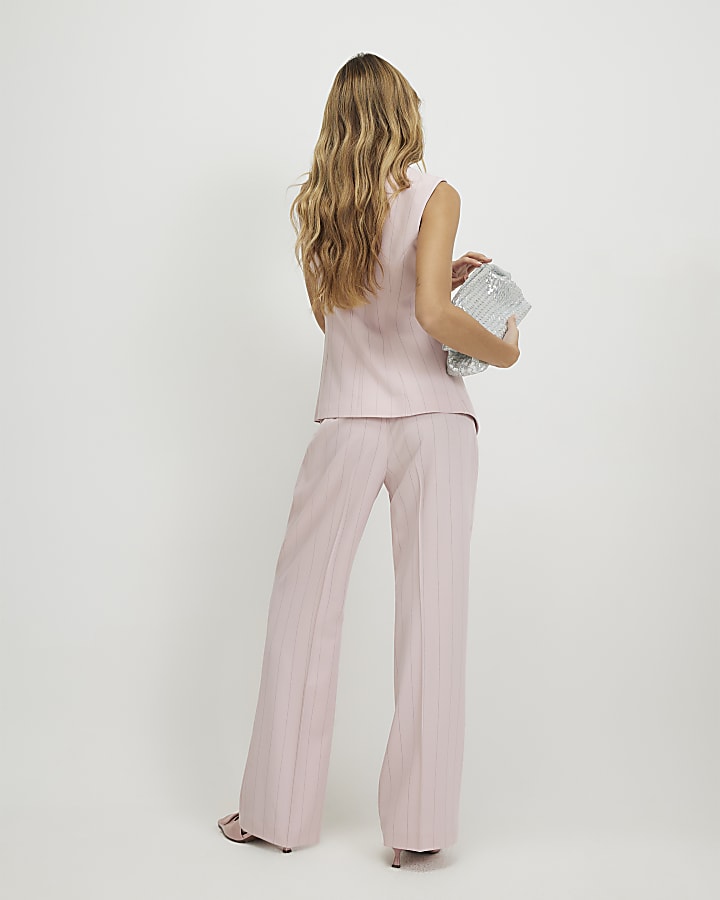 Pink Striped Wide Leg Trousers