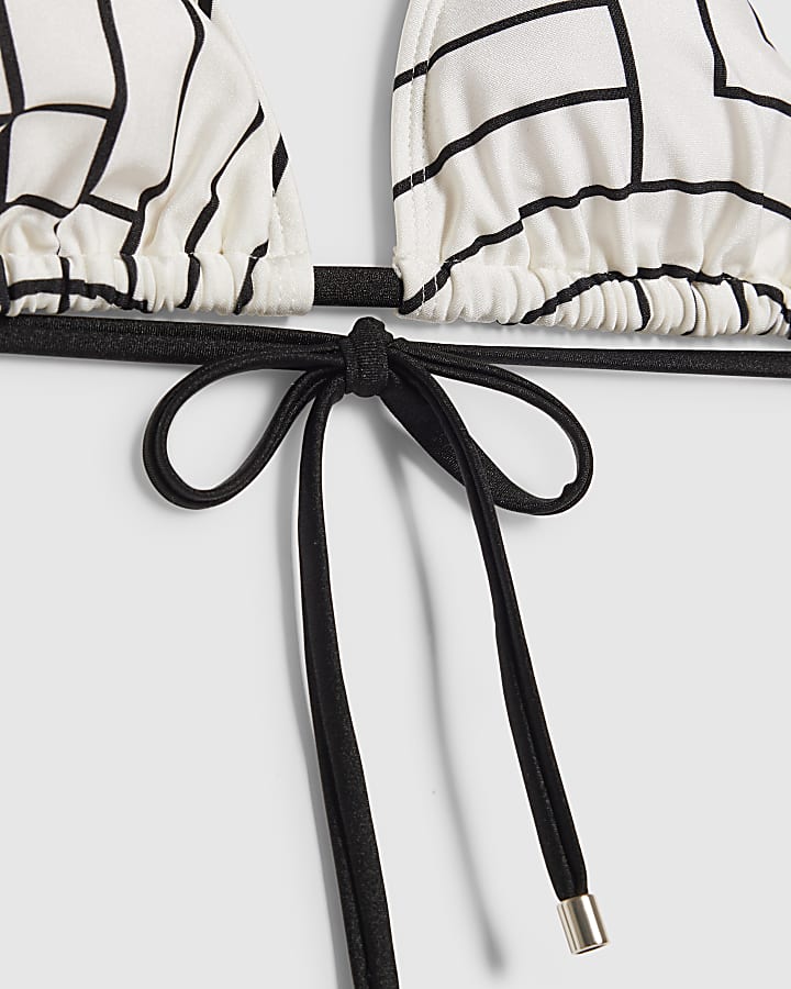 Cream Geometric Stripe Triangle Bikini Top