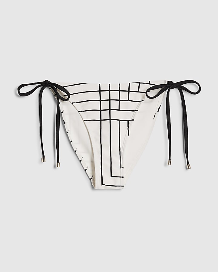 Cream Geometric Stripe Print Bikini Bottoms