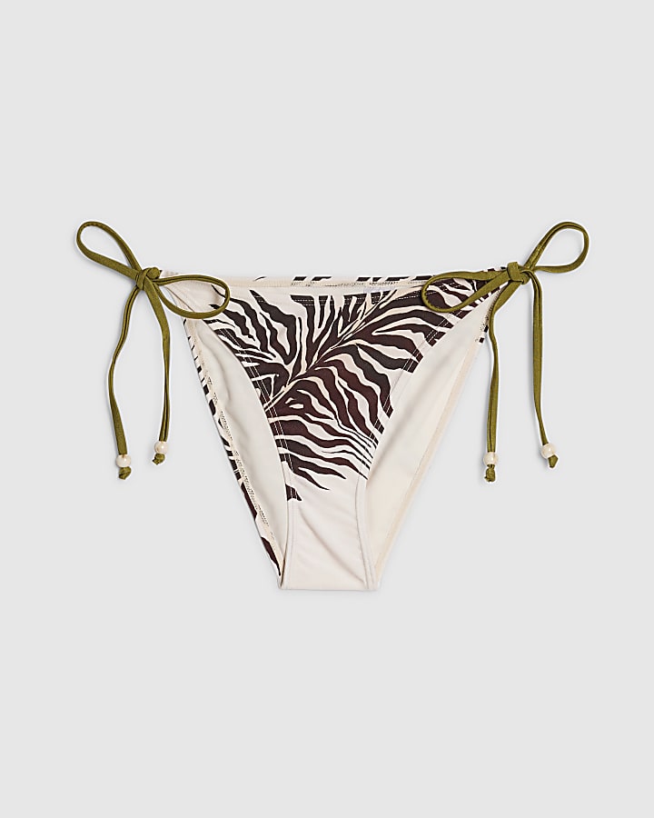 Cream Animal Print Bikini Bottoms